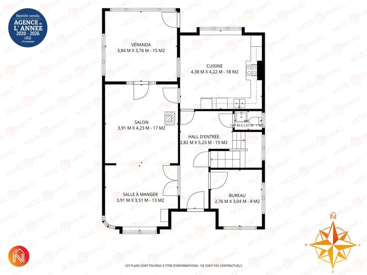Villa 4 F, 3 CHS + bureau, garage, caves, véranda, entrepôt
