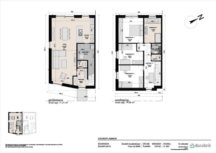 Nieuwbouw met 3 slpks en 2 aangelegde parkeerplaatsen