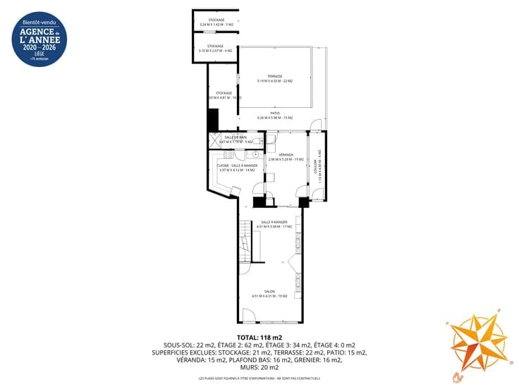 Maison 2CH poss. 3 + jardin + garage + caves.