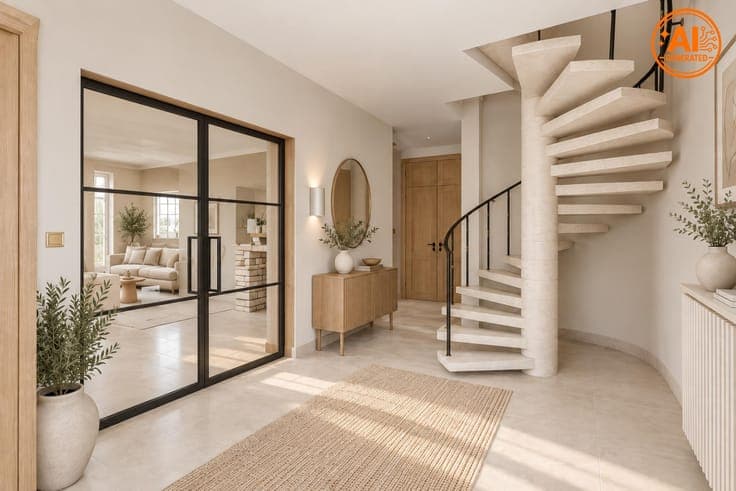 Unique property with driveway, garden & garages.