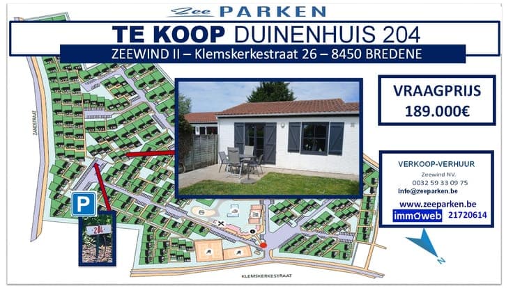 ZU VERKAUFEN: DUNENHUIS 204, FERIENPARK ZEEWIND II, BREDENE