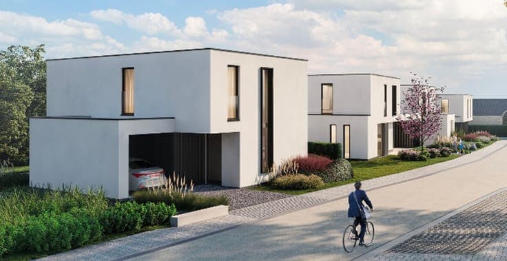 Energiezuinige (E20) moderne nieuwbouw met tuin en carport.