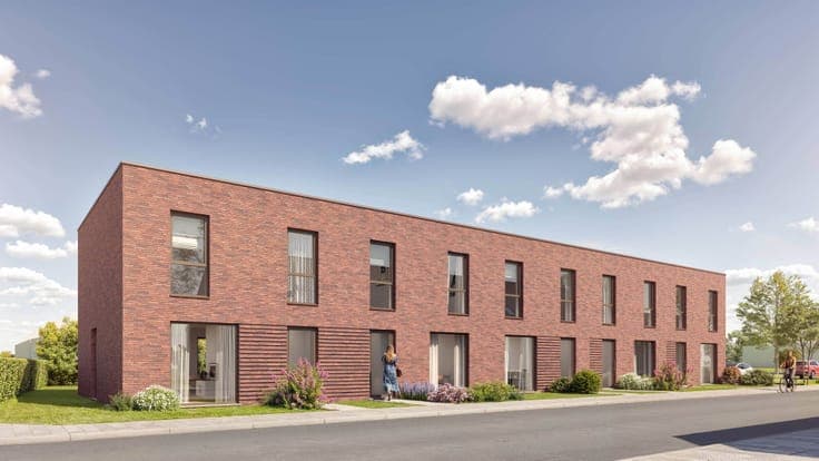 Nieuwbouwwoningen in Willebroek rond een groene binnentuin