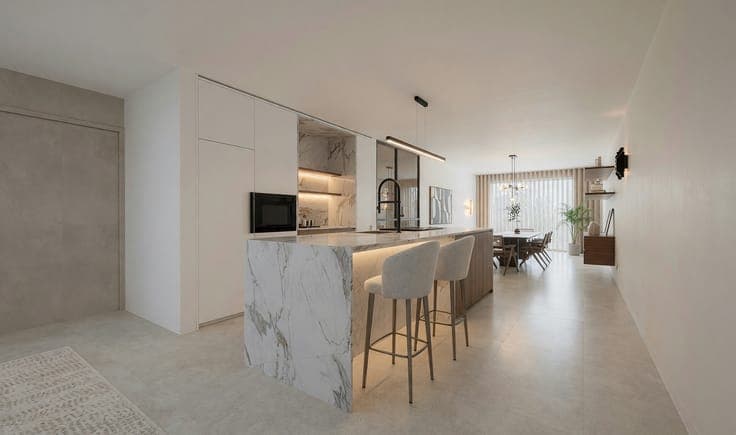 appartement met een royale leefruimte en twee zonneterras...