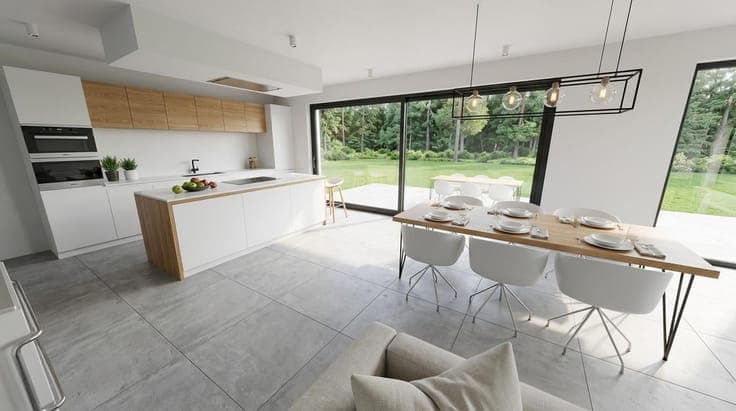 A villa with beautiful rear view and low energy consumption