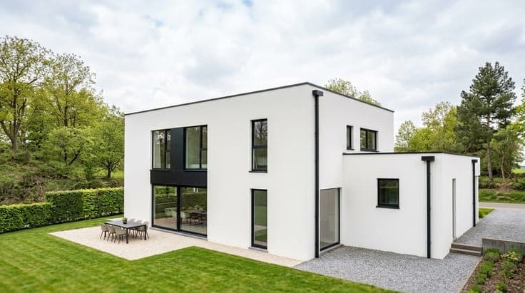 A villa with beautiful rear view and low energy consumption