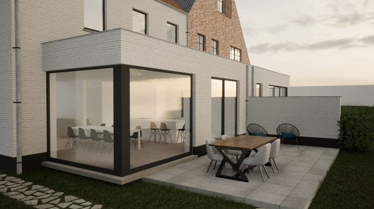 Halfopen casco woning met 4 à 5 slaapkamers, garage en tuin