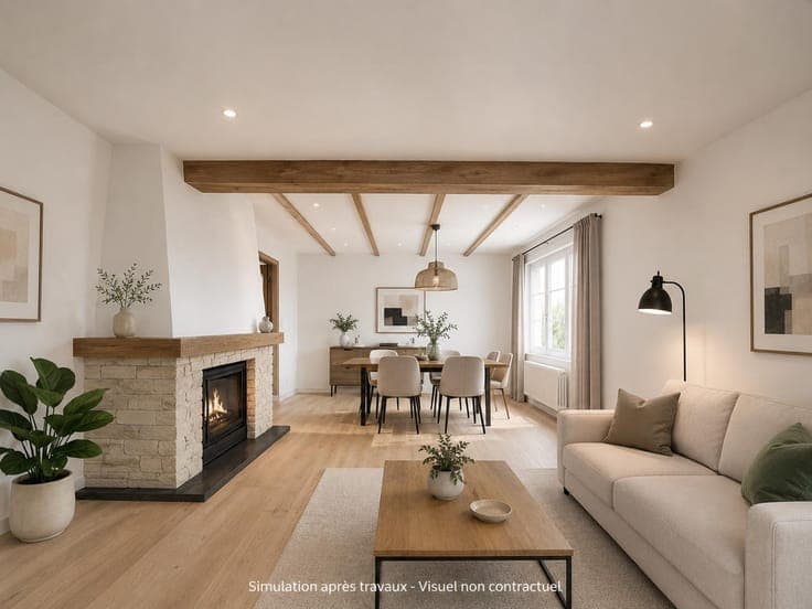 Maison 2 chambres + bureau avec garage et jardin